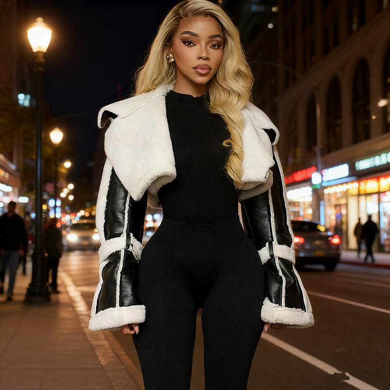 Leather-and-Fur-Trim Short Jacket For Women 1 Leather-and-Fur-Trim Short Jacket For Women