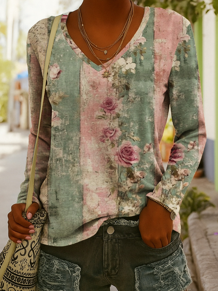 Fashionable Ethnic-Style Printed V-Neck Long-Sleeve T-Shirt 7 Fashionable Ethnic-Style Printed V-Neck Long-Sleeve T-Shirt - Image 7