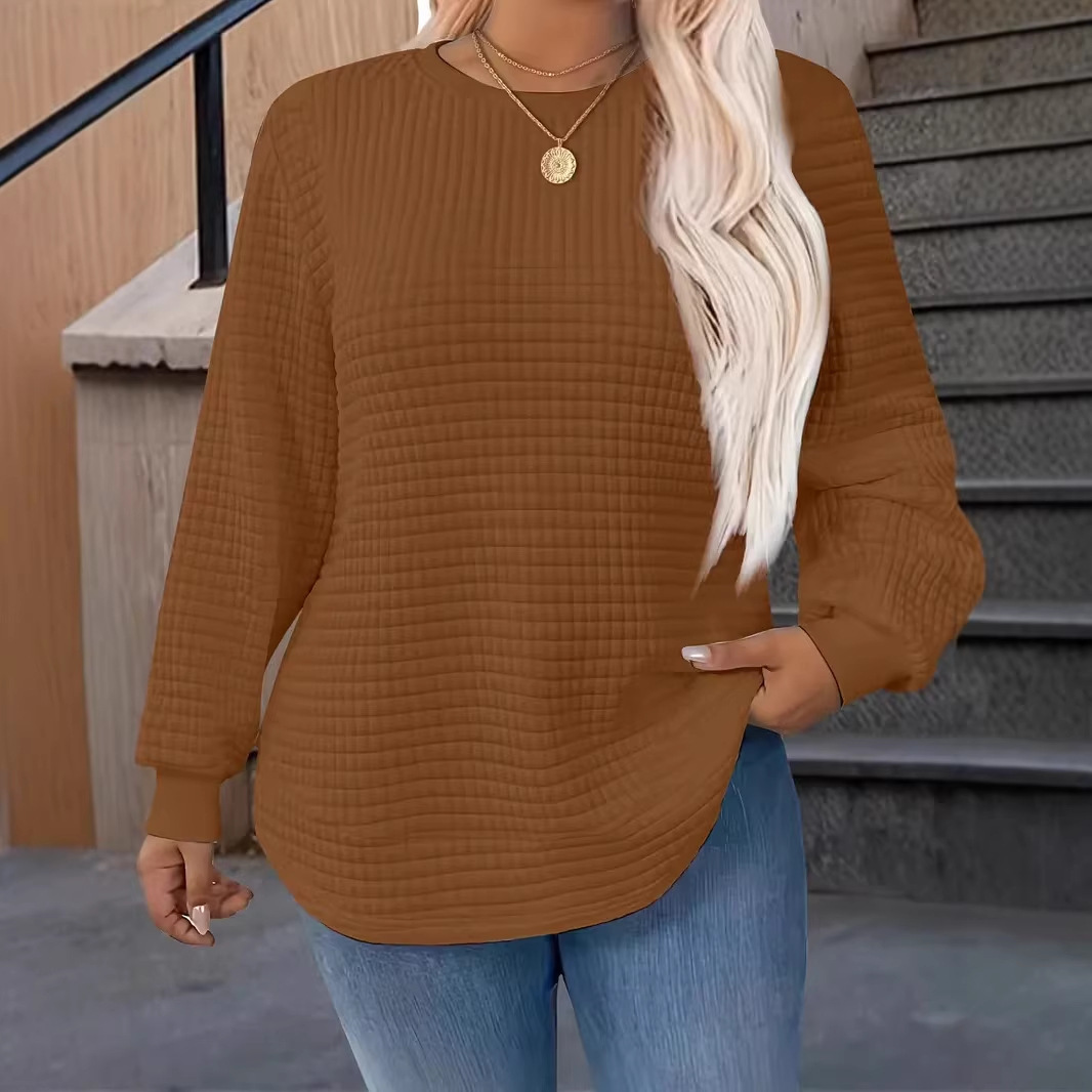 E005 Waffle-knit Crewneck Sweatshirt For Women 2 E005 Waffle-knit Crewneck Sweatshirt For Women - Image 2