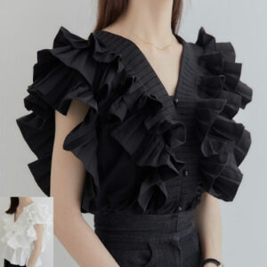 Single-breasted Ruffled Pleated Short Blouse