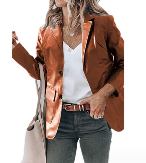 Lapel Single Breasted Solid Color PU Leather Women's Coat 6 Lapel Single Breasted Solid Color PU Leather Women's Coat - Image 6
