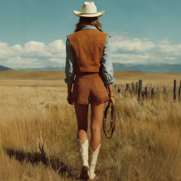 Western Retro Bohemian Style Caramel-Colored Faux Suede Fringe Skirt 4 Western Retro Bohemian Style Caramel-Colored Faux Suede Fringe Skirt - Image 4