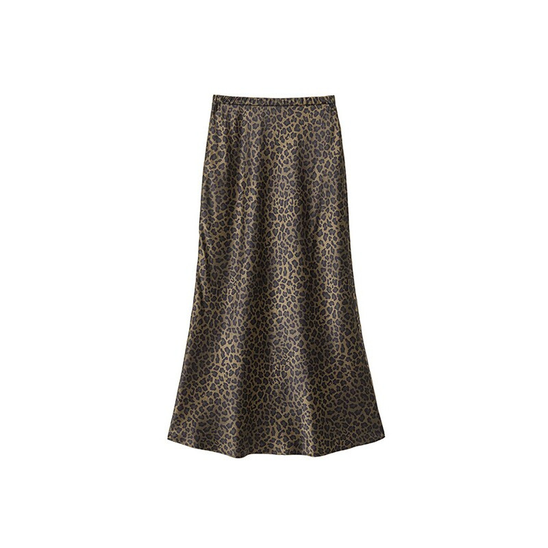 Copper-gold Leopard-print Plain Satin Faux-silk Midi Skirt 3 Copper-gold Leopard-print Plain Satin Faux-silk Midi Skirt - Image 3