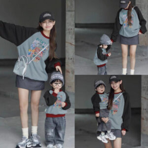 Color-block Raglan Hoodie For Parents And Kids Versatile And Easy To Style