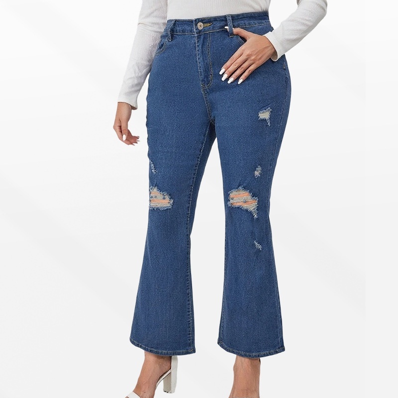 Women's Plus-Size Extra-Large Blue Straight-Leg Ripped Jeans 3 Women's Plus-Size Extra-Large Blue Straight-Leg Ripped Jeans - Image 3