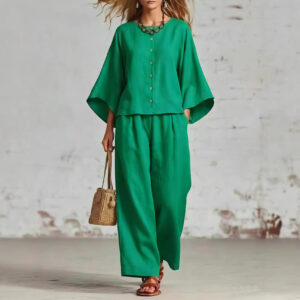 Women's Cotton And Linen Wide-leg Pants Suit