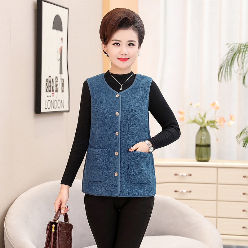 Middle-aged And Elderly Women's Short Fleece-Lined Vest Coat 6 Middle-aged And Elderly Women's Short Fleece-Lined Vest Coat - Image 6