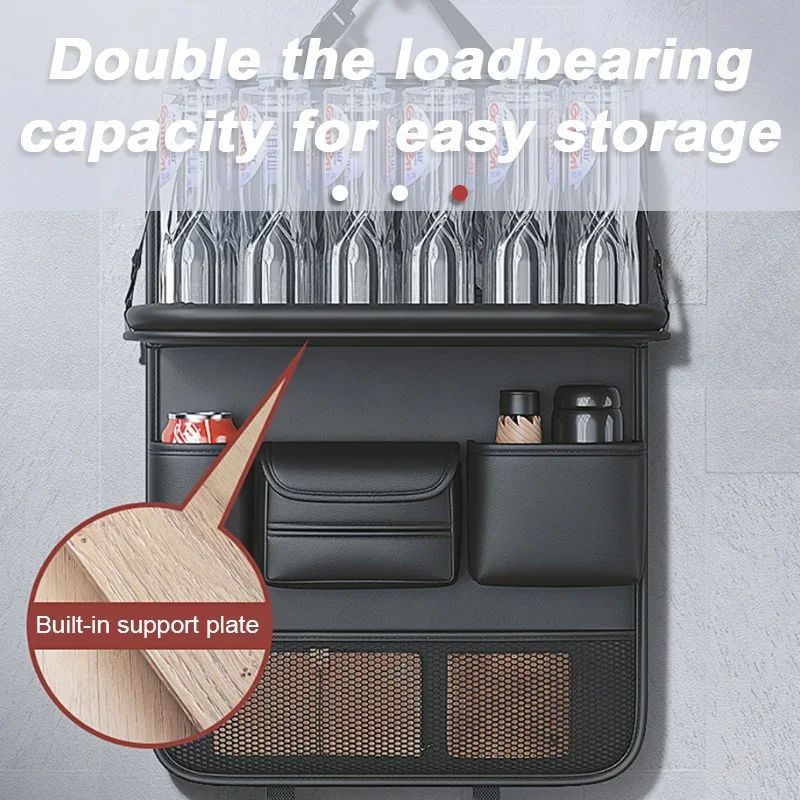 Leather Car Back Seat Storage Organizer With Foldable Table Tray 2 Leather Car Back Seat Storage Organizer With Foldable Table Tray - Image 2