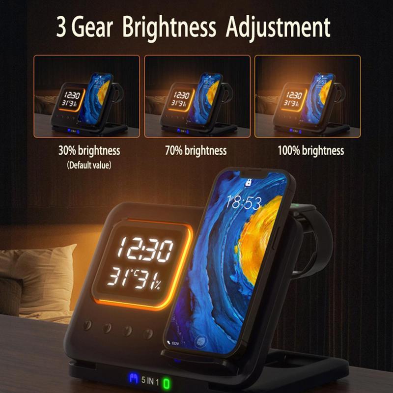 15W Wireless Chargers Stand 5 In1 LED Digital Alarm Clock Dock Station 7 15W Wireless Chargers Stand 5 In1 LED Digital Alarm Clock Dock Station - Image 7