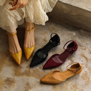 Leather Pointed Toe Low Block Heel Pumps