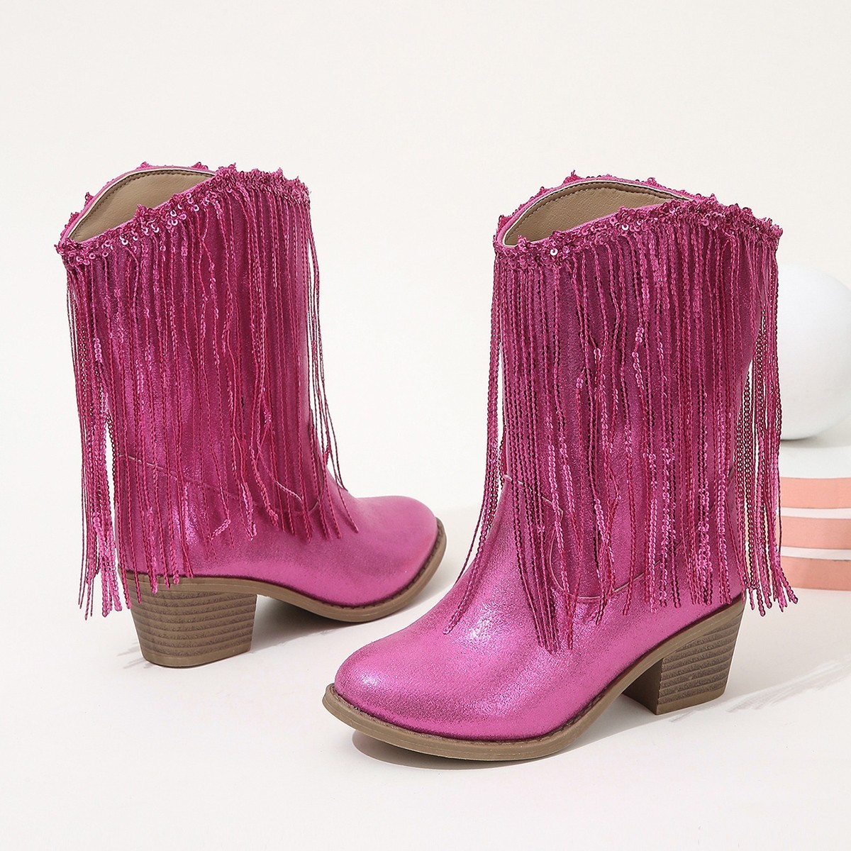 Western-style Runway Chic Chunky-heeled Fringed Ankle Boots 4 Western-style Runway Chic Chunky-heeled Fringed Ankle Boots - Image 4