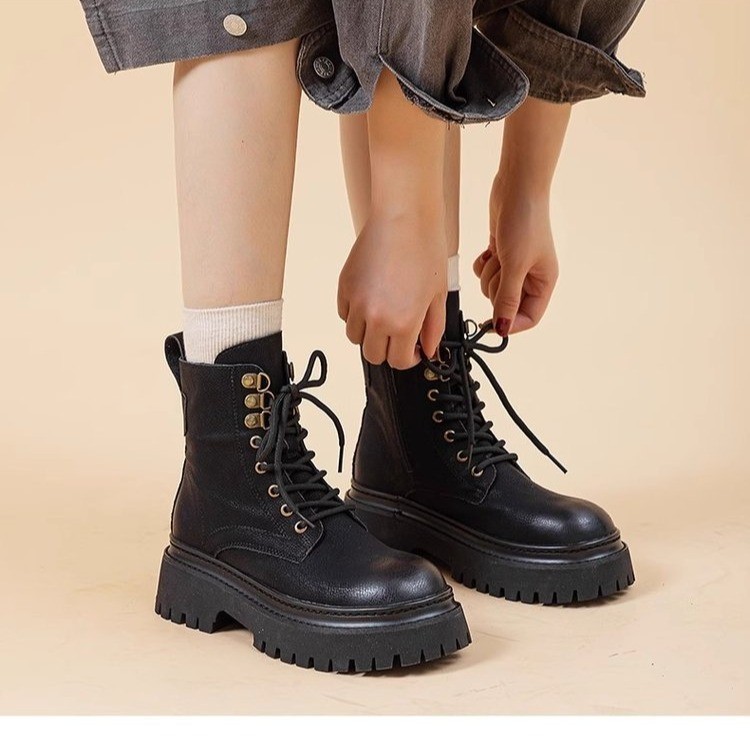 Women's Retro Height-Enhancing Mid-Calf Martin Boots 3 Women's Retro Height-Enhancing Mid-Calf Martin Boots - Image 3