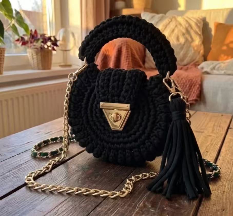 Bohemian Women's Solid-Colored Fabric-Strap Crochet Bag 8 Bohemian Women's Solid-Colored Fabric-Strap Crochet Bag - Image 8