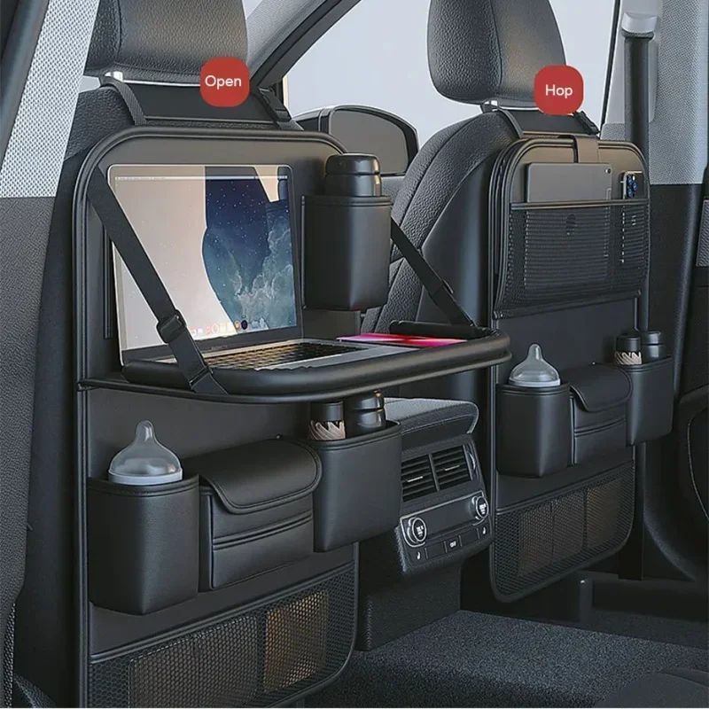 Leather Car Back Seat Storage Organizer With Foldable Table Tray 6 Leather Car Back Seat Storage Organizer With Foldable Table Tray - Image 6