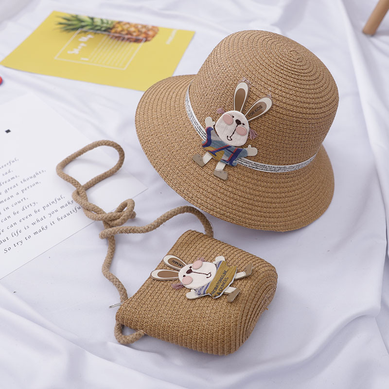 Cute Rabbit Decoration Bag Two-Piece Straw Hat 2 Cute Rabbit Decoration Bag Two-Piece Straw Hat - Image 2