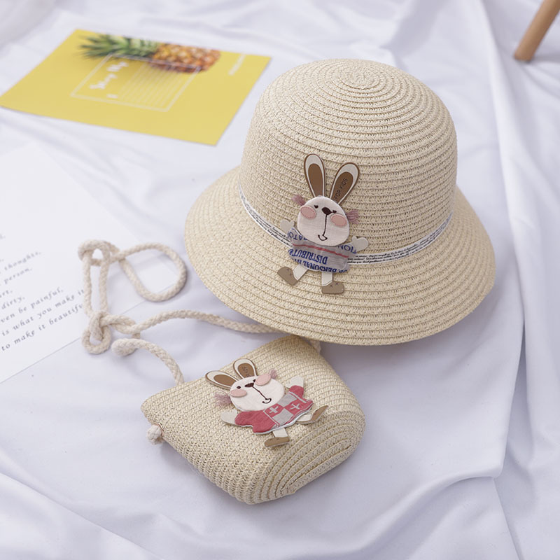 Cute Rabbit Decoration Bag Two-Piece Straw Hat 1 Cute Rabbit Decoration Bag Two-Piece Straw Hat