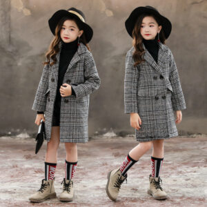 Gray Plaid Coat for Girls