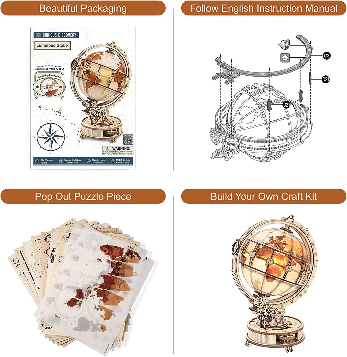 Luminous Globe 3D Wooden 180PCS 4 Luminous Globe 3D Wooden 180PCS - Image 4