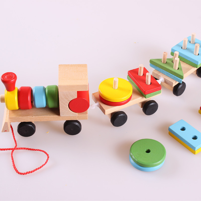 Wooden Train Three-section Tractor Toy 2 Wooden Train Three-section Tractor Toy - Image 2