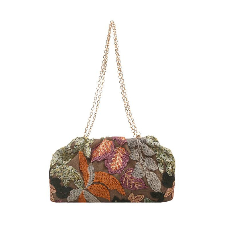 Chain-Strap Embroidered Fashion Clutch Bag 3 Chain-Strap Embroidered Fashion Clutch Bag - Image 3