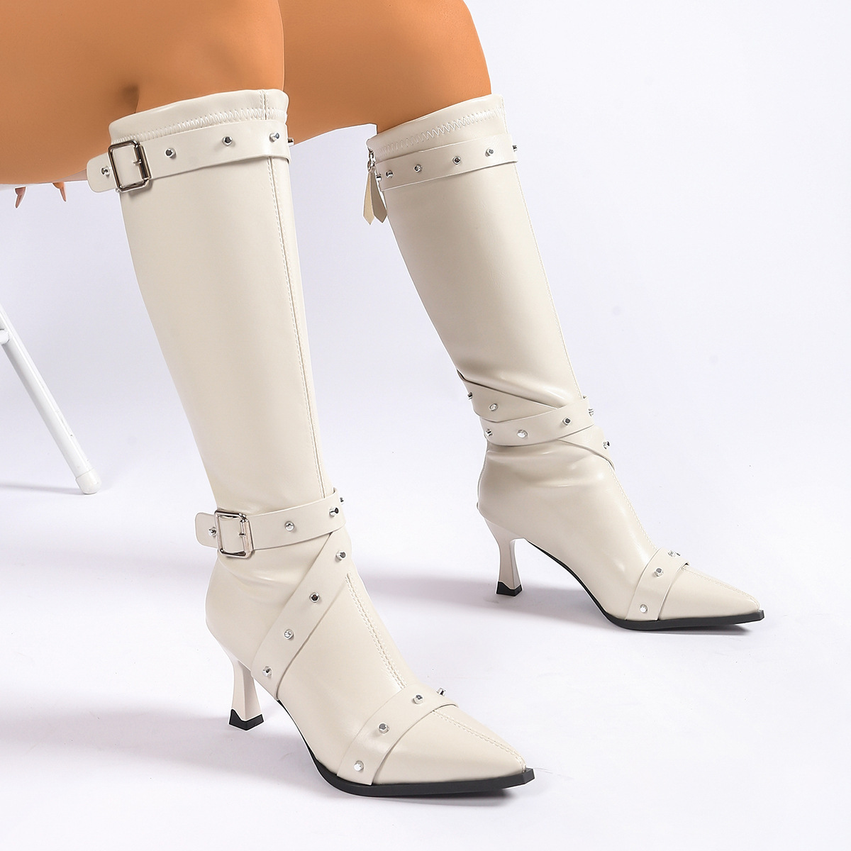 Pointed-toe Stiletto-heel Stretch Slim Long Boots 2 Pointed-toe Stiletto-heel Stretch Slim Long Boots - Image 2