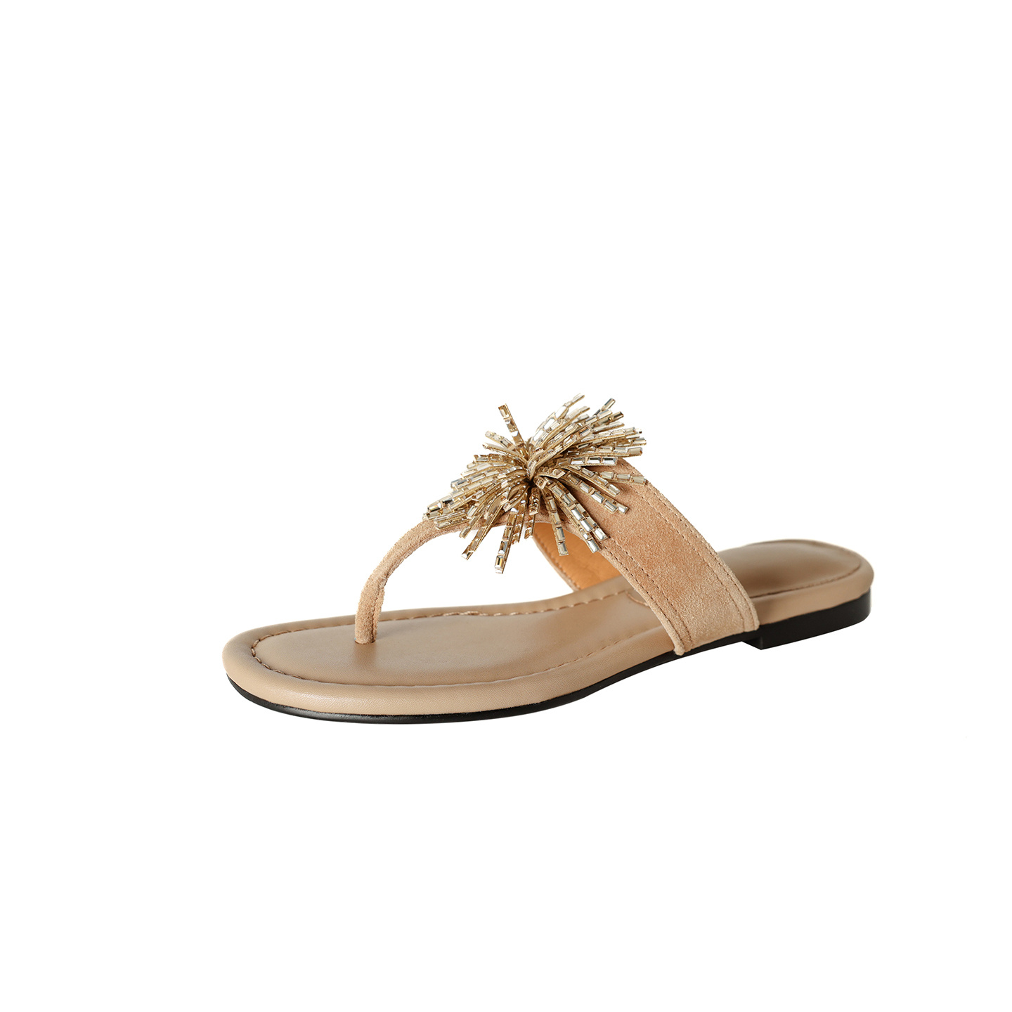 Lambskin Flip-Flop Sandals, Crystal Embellished Suede Slides 6 Lambskin Flip-Flop Sandals, Crystal Embellished Suede Slides - Image 6