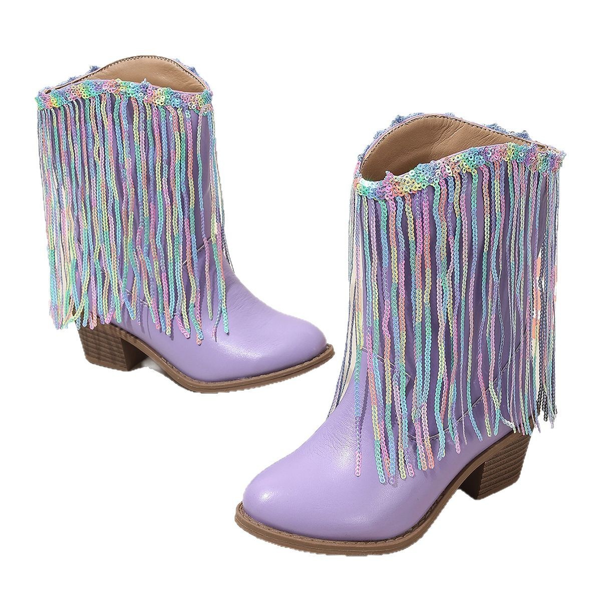 Western-style Runway Chic Chunky-heeled Fringed Ankle Boots 2 Western-style Runway Chic Chunky-heeled Fringed Ankle Boots - Image 2
