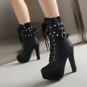 Thick-heeled Rivet Tie Martin Boots