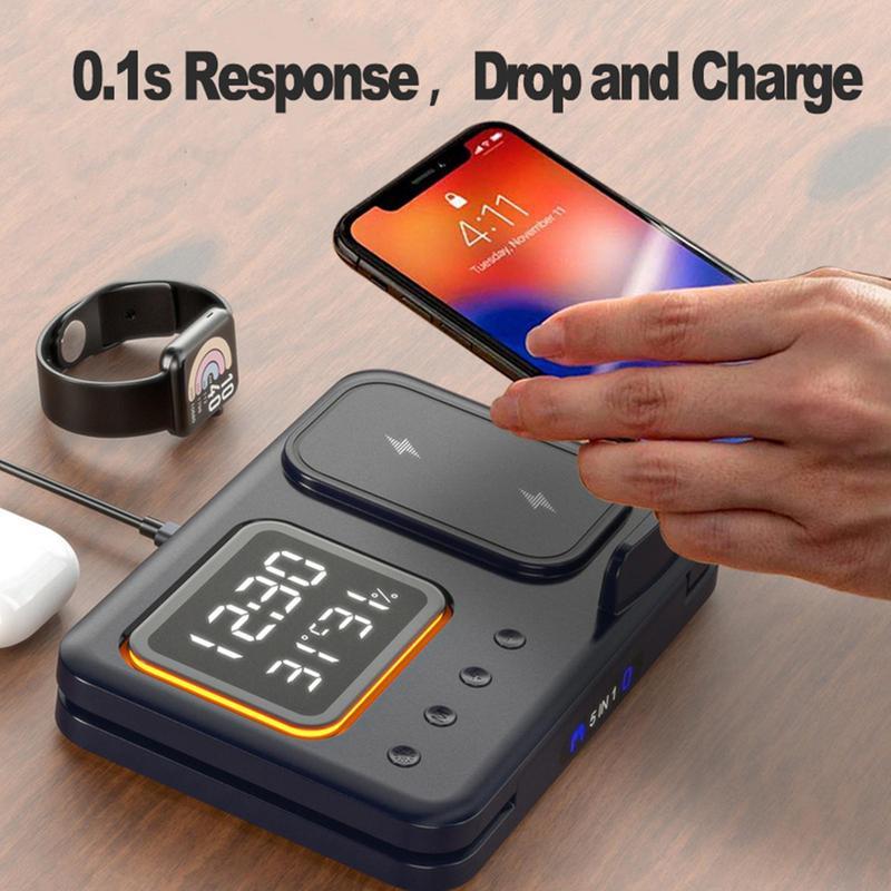15W Wireless Chargers Stand 5 In1 LED Digital Alarm Clock Dock Station 5 15W Wireless Chargers Stand 5 In1 LED Digital Alarm Clock Dock Station - Image 5