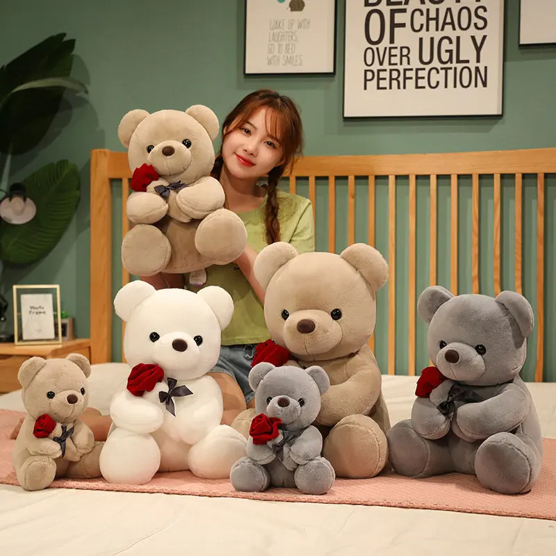 Teddy Bear Hugging Roses Plush Stuffed Soft Animal 23-45cm 7 Teddy Bear Hugging Roses Plush Stuffed Soft Animal 23-45cm - Image 7