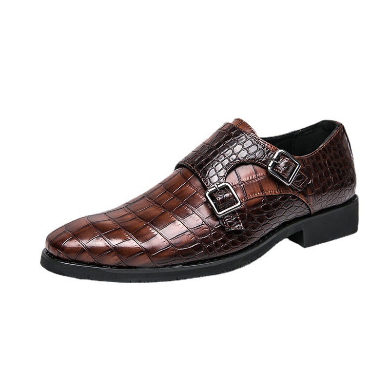 Men's Leather Shoes With Square Toe and Embossed Pattern 4 Men's Leather Shoes With Square Toe and Embossed Pattern - Image 4