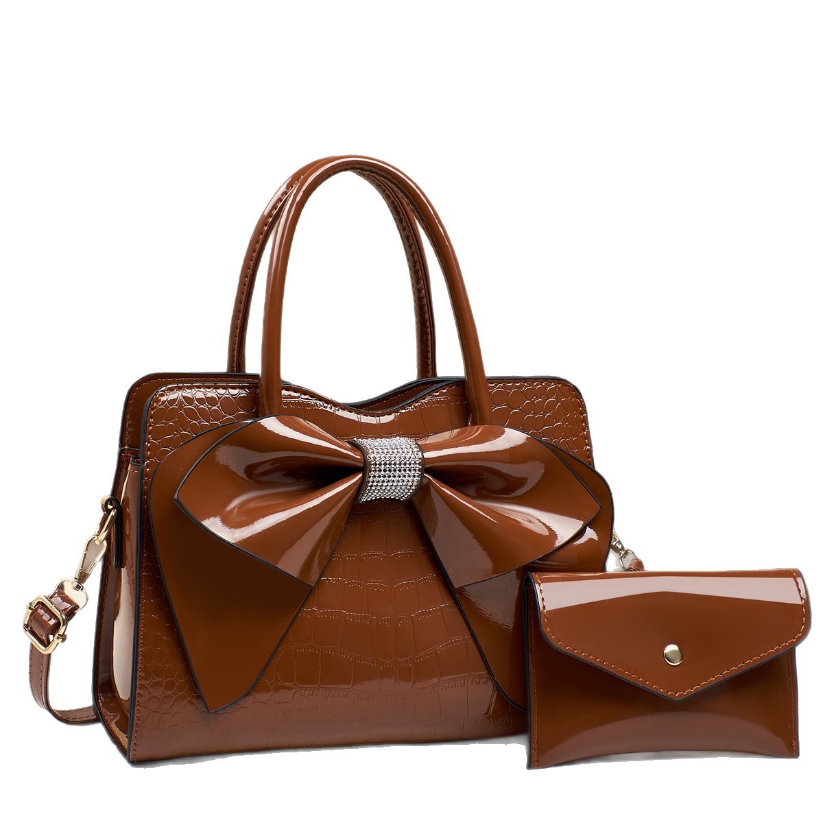 Crocodile-Print Bow Bucket Bag Patent Leather 3 Crocodile-Print Bow Bucket Bag Patent Leather - Image 3