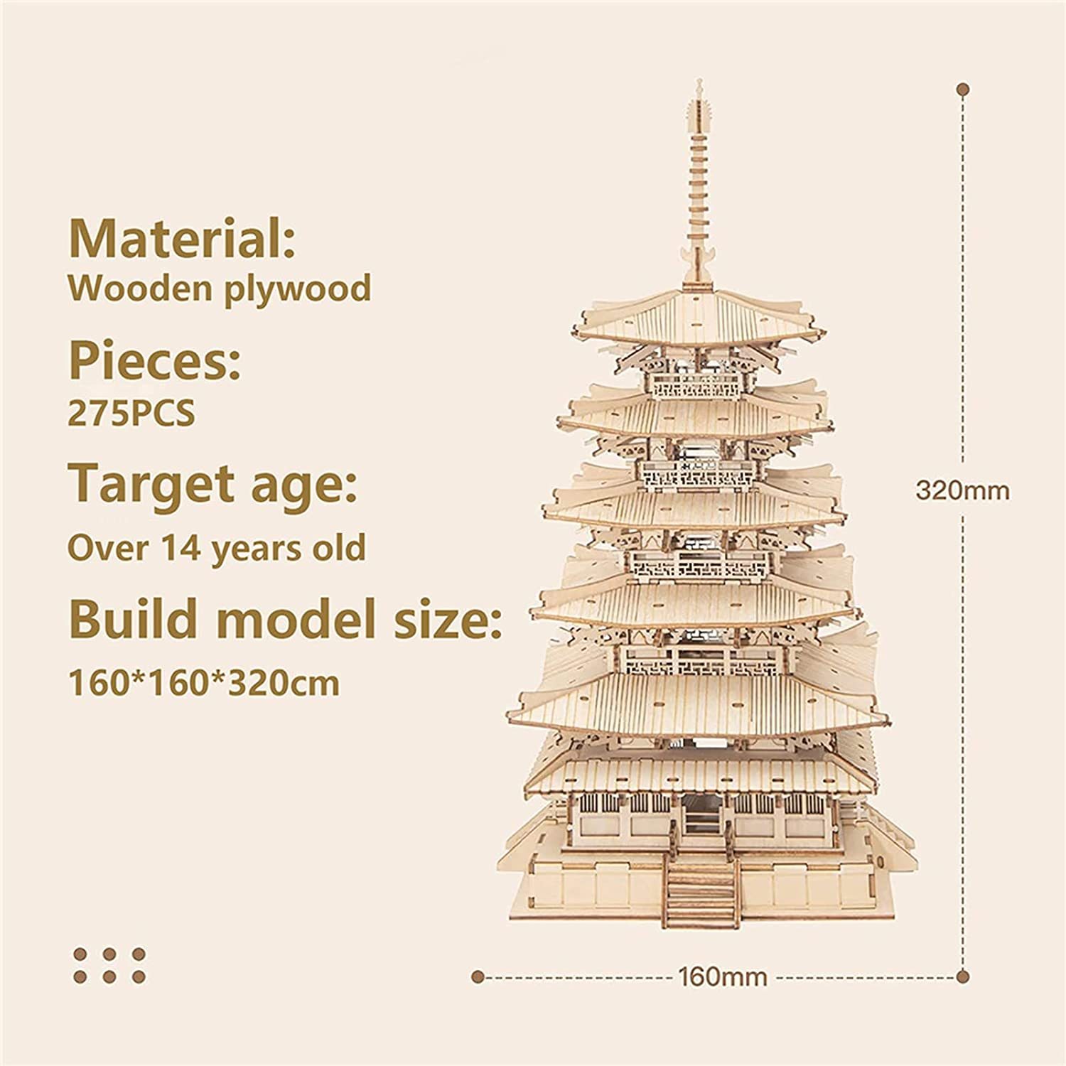 Five-storied Pagoda 3D Wooden Puzzle Toys 3 Five-storied Pagoda 3D Wooden Puzzle Toys - Image 3