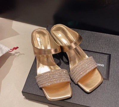 Rhinestone High Heel Sandals One-Strap Block Heel Sandals 4 Rhinestone High Heel Sandals One-Strap Block Heel Sandals - Image 4