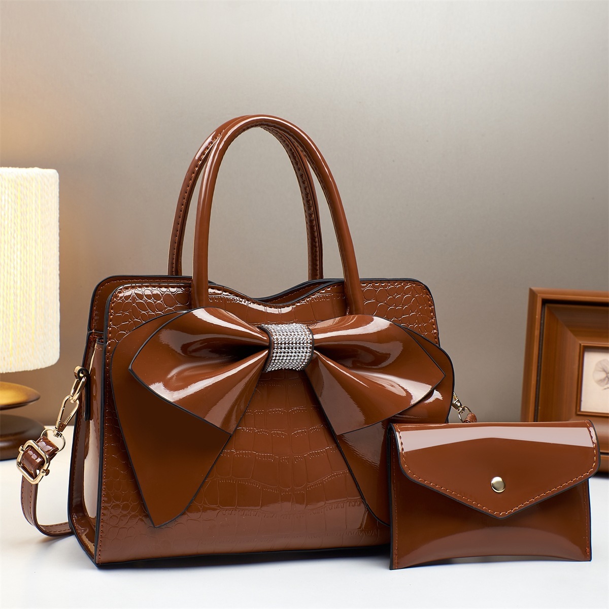 Crocodile-Print Bow Bucket Bag Patent Leather 2 Crocodile-Print Bow Bucket Bag Patent Leather - Image 2