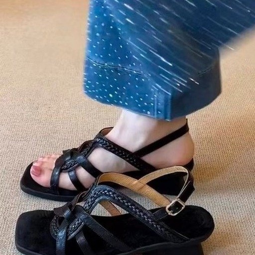 Woven Peep-Toe Genuine Leather Sandals 3 Woven Peep-Toe Genuine Leather Sandals - Image 3