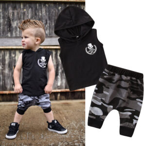 2 Pcs Toddler Sleeveless Hooded Clothes