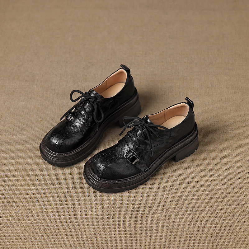 Women's Sheepskin Oxfords, Chunky Heel Lace-Up Buckle Shoes 5 Women's Sheepskin Oxfords, Chunky Heel Lace-Up Buckle Shoes - Image 5