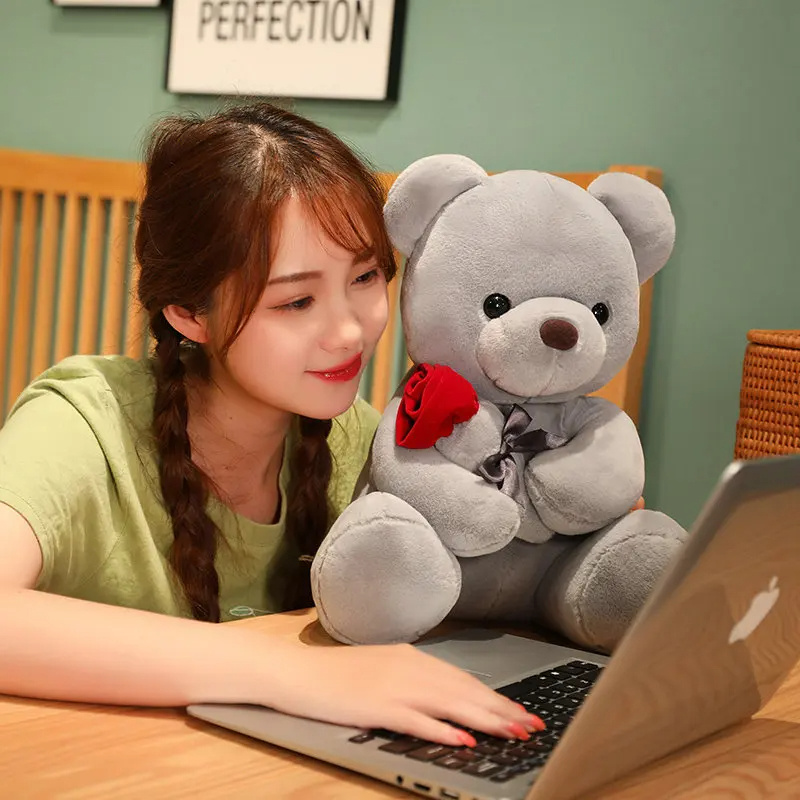 Teddy Bear Hugging Roses Plush Stuffed Soft Animal 23-45cm 4 Teddy Bear Hugging Roses Plush Stuffed Soft Animal 23-45cm - Image 4