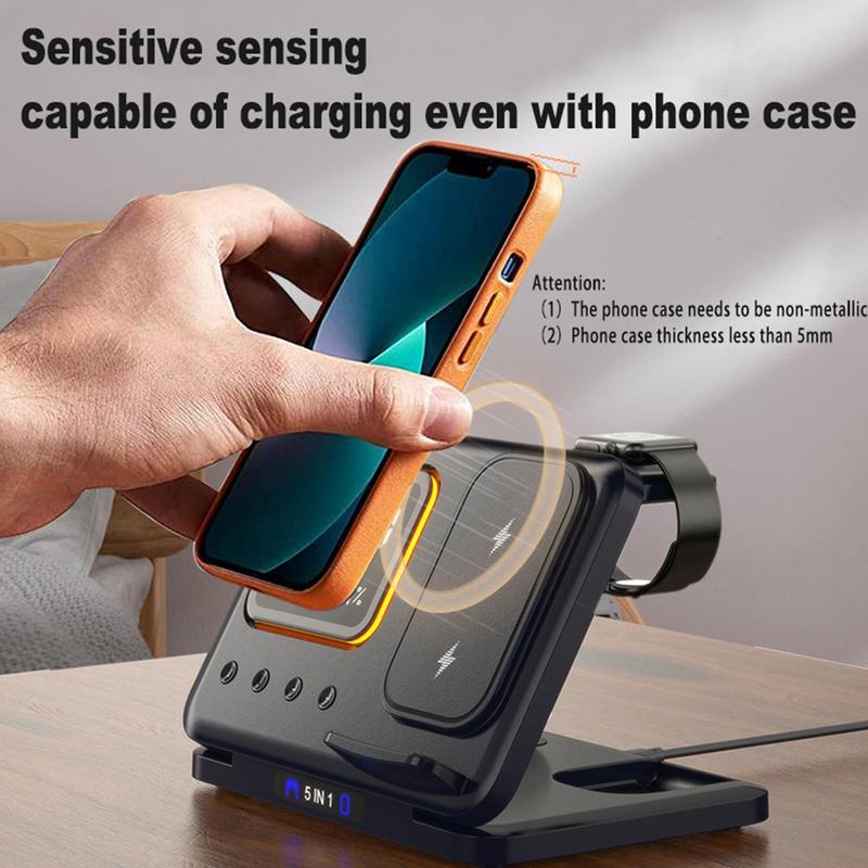 15W Wireless Chargers Stand 5 In1 LED Digital Alarm Clock Dock Station 4 15W Wireless Chargers Stand 5 In1 LED Digital Alarm Clock Dock Station - Image 4