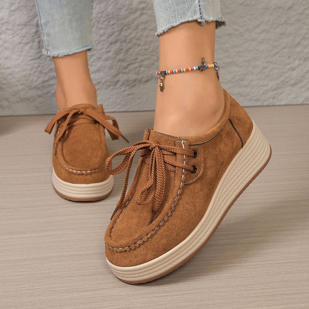 Chunky-soled Pumps With Front Laces Casual Chunky-soled Shoes 1 Chunky-soled Pumps With Front Laces Casual Chunky-soled Shoes