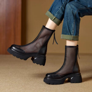 Summer Hollow Breathable Mesh Platform Chunky Heel Boot