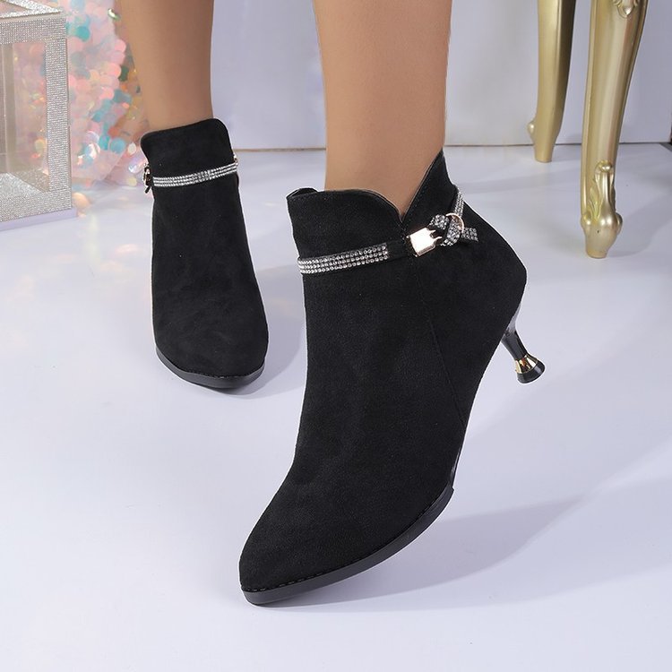 Fleece-lined Shoes, Pointed-toe Stiletto Booties Short Shaft 3 Fleece-lined Shoes, Pointed-toe Stiletto Booties Short Shaft - Image 3