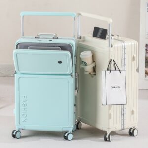 Large Capacity Front Opening Aluminum Frame Luggage With Zipper Boarding Box 20-28 Inches