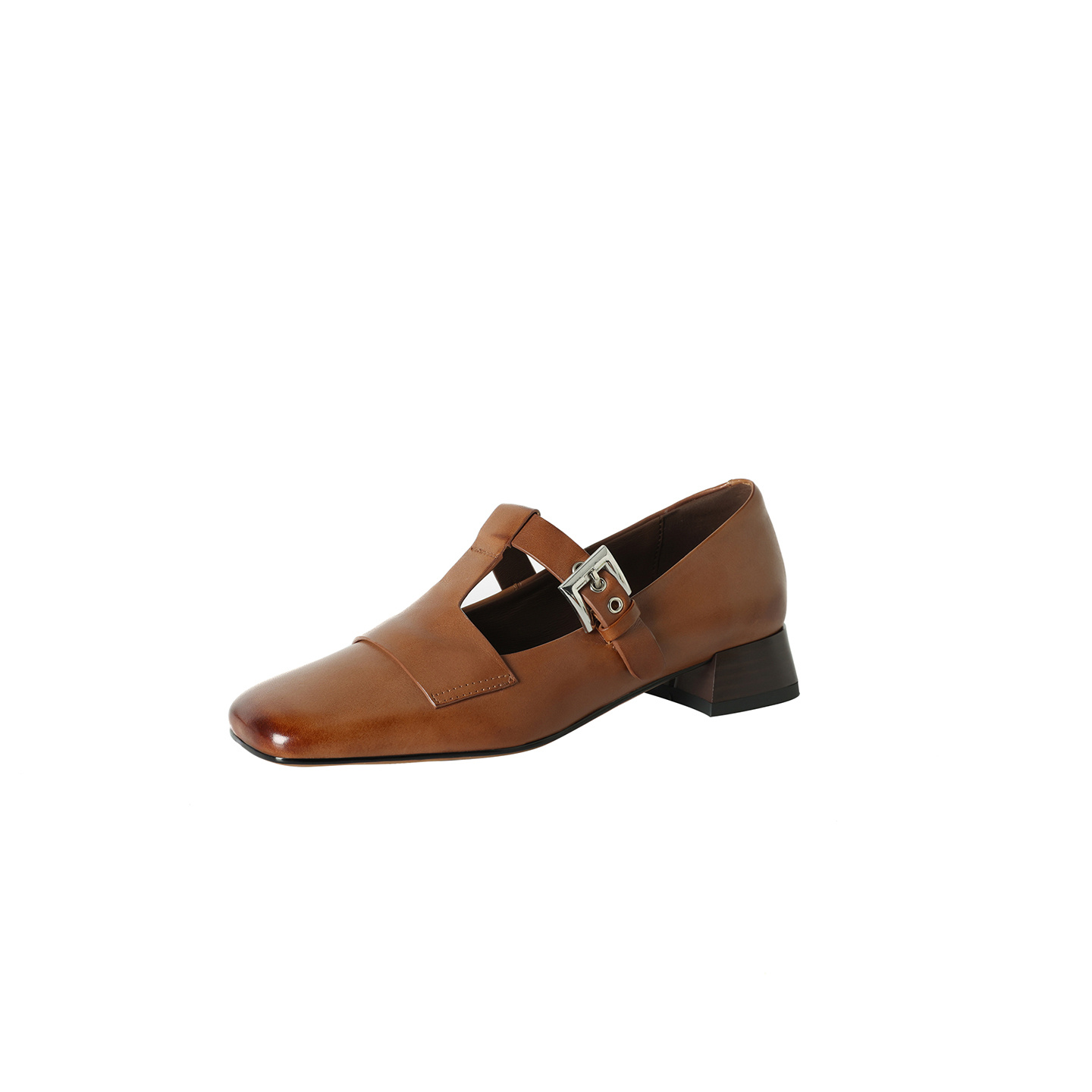 Leather Mary Jane Shoes T-Strap Buckle Low Block Heel Pumps 7 Leather Mary Jane Shoes T-Strap Buckle Low Block Heel Pumps - Image 7