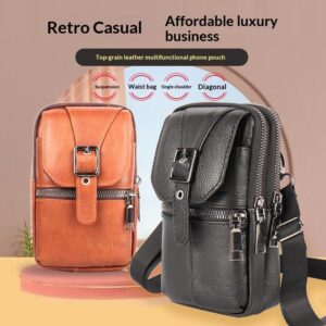 Genuine Leather Belt-Attached Multifunctional Phone Bag Men's Waist Bag