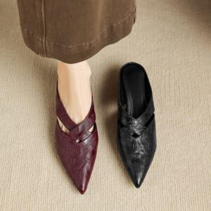 Lambskin Pointed Toe Mules, Leather Low Heel Slides