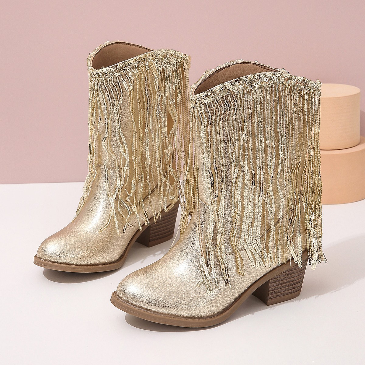 Western-style Runway Chic Chunky-heeled Fringed Ankle Boots 3 Western-style Runway Chic Chunky-heeled Fringed Ankle Boots - Image 3