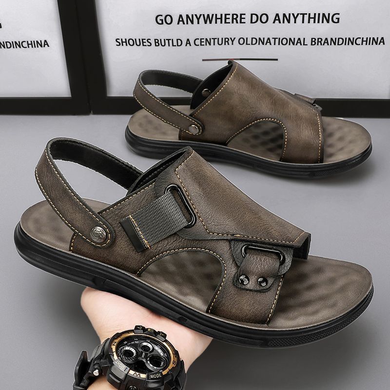 Mens Leather Thick-Soled Non-Slip Beach Casual Soft-Soled Sandals 1 Mens Leather Thick-Soled Non-Slip Beach Casual Soft-Soled Sandals