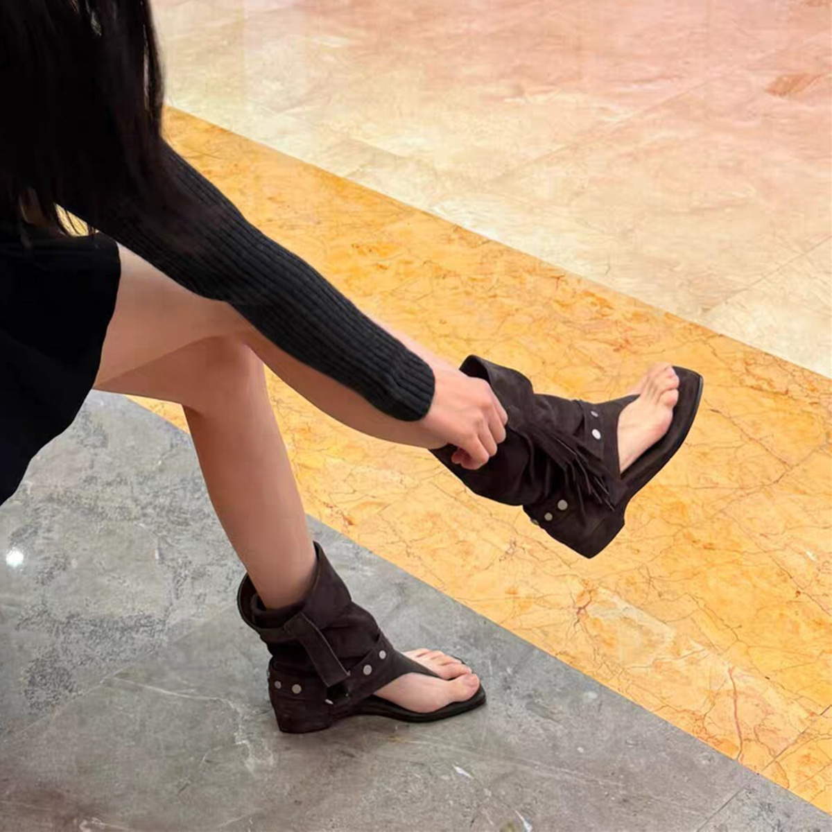 Tassel Retro Square-Toe Roman Sandals Women 6 Tassel Retro Square-Toe Roman Sandals Women - Image 6